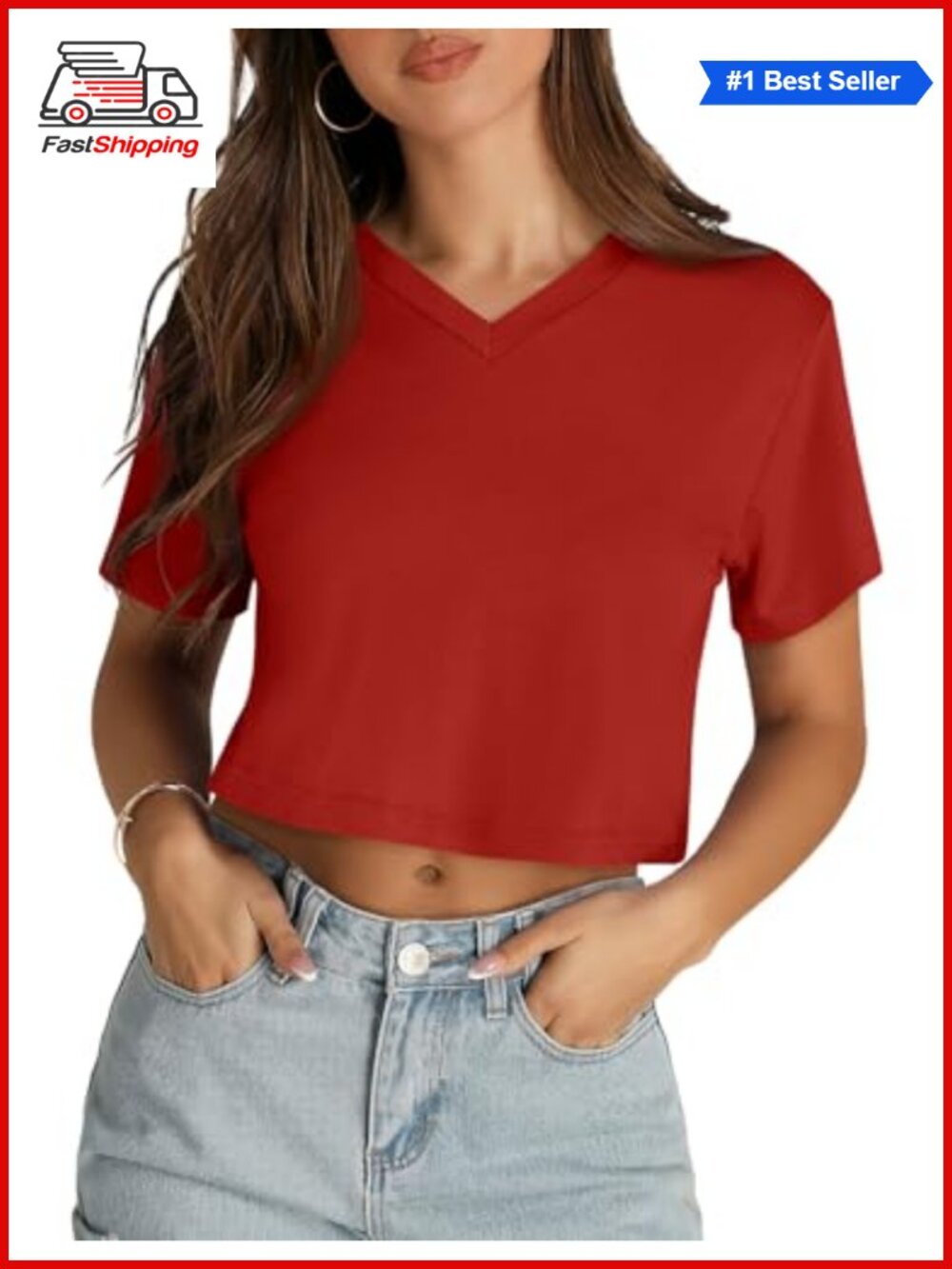 ✨ Women's Crop Tops Short Sleeve V Neck Summer Cropped T Shirts Basic Tees